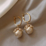 925 Silver Dangle Drop Earrings Cubic Zircon 18K Pearls