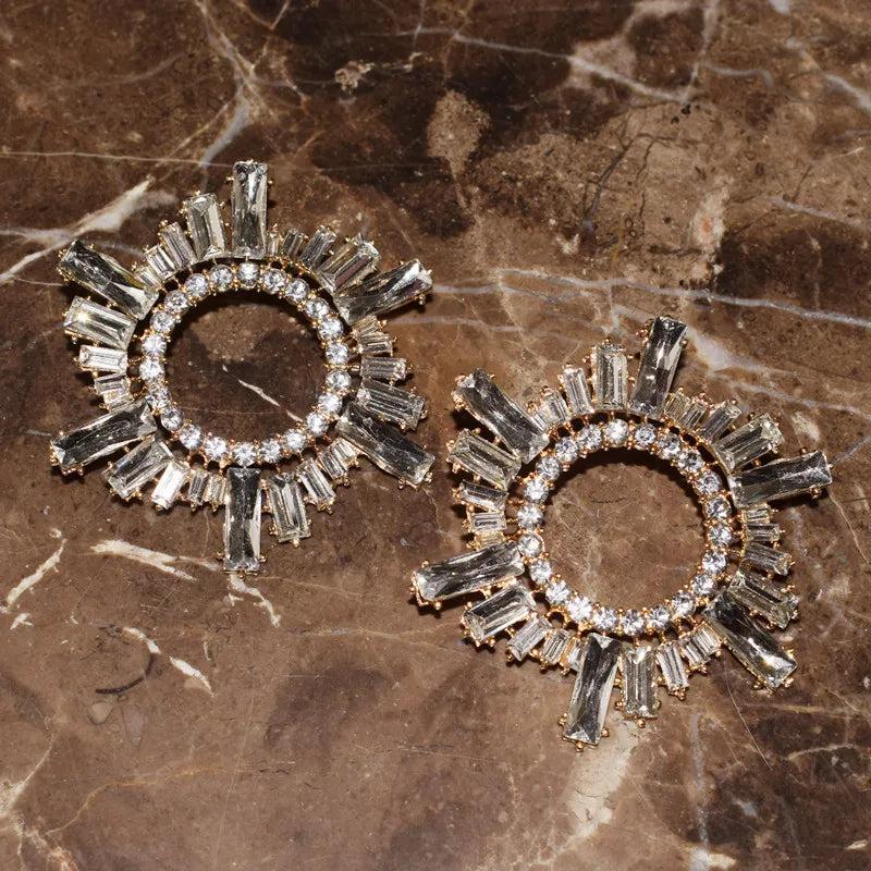 Rhinestone Sunshine Dangle Earrings Evening Dress Statement Jewelry