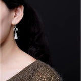 Natural Hetian Jade Magnolia Flower Earrings Chinese Retro Charm Women's Silver