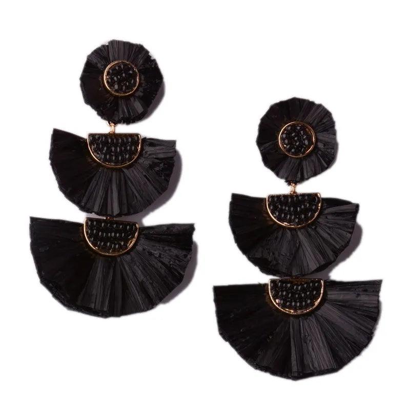 Rainbery Raffia Tassel Earrings Colorful Tiered Dangle Statement Earrings