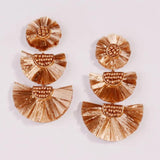 Rainbery Raffia Tassel Earrings Colorful Tiered Dangle Statement Earrings
