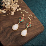 Vintage Chinese Style Cloisonne Flower Earrings