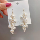 Beaded Simulated Pearl Grape Shape Dangle Earrings For Women