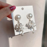 Beaded Simulated Pearl Grape Shape Dangle Earrings For Women