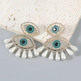 Metal Rhinestone Pearl Evil Eye Earrings