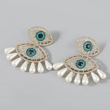 Metal Rhinestone Pearl Evil Eye Earrings