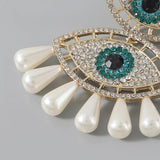 Metal Rhinestone Pearl Evil Eye Earrings
