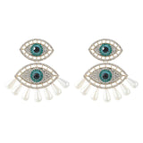 Metal Rhinestone Pearl Evil Eye Earrings