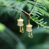 Silver Inlaid Chalcedony Gilt Earrings Chinese Palace Charm Women's Jewelry