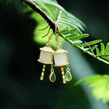 Silver Inlaid Chalcedony Gilt Earrings Chinese Palace Charm Women's Jewelry