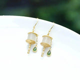 Silver Inlaid Chalcedony Gilt Earrings Chinese Palace Charm Women's Jewelry