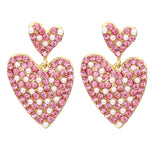 Romantic Pink Rhinestone Heart-shaped Earrings for Woman