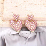Romantic Pink Rhinestone Heart-shaped Earrings for Woman