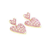 Romantic Pink Rhinestone Heart-shaped Earrings for Woman