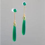 Silver Inlaid Green Chalcedony Geometric Earrings Retro Charm Jewelry