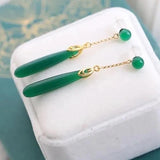 Silver Inlaid Green Chalcedony Geometric Earrings Retro Charm Jewelry