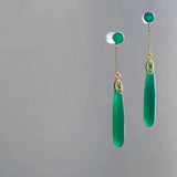 Silver Inlaid Green Chalcedony Geometric Earrings Retro Charm Jewelry