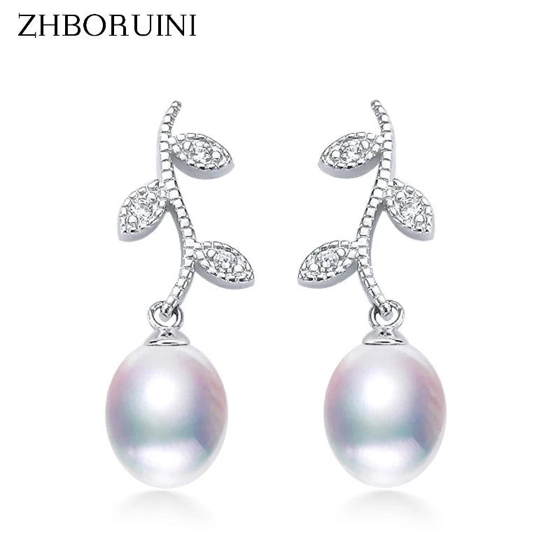 Freshwater Pearl Drop Earrings 925 Sterling Silver Wedding Jewelry
