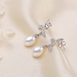 Freshwater Pearl Drop Earrings 925 Sterling Silver Wedding Jewelry