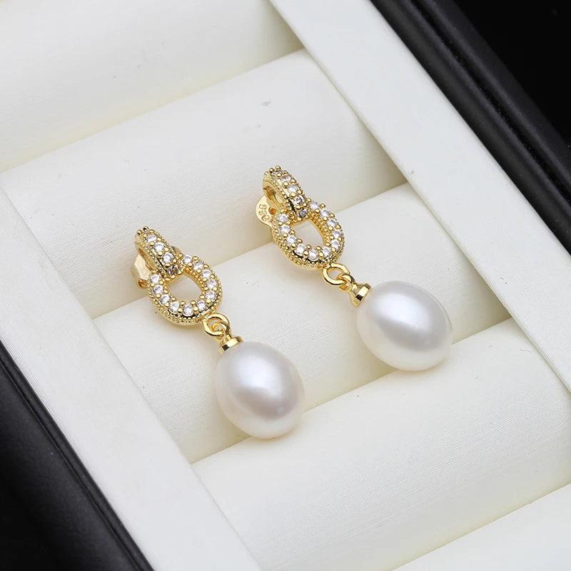 Fresh Water Pearl Drop Earrings, Gold Plated 925 Sterling Silver Earrings