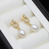 Fresh Water Pearl Drop Earrings, Gold Plated 925 Sterling Silver Earrings