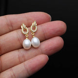 Fresh Water Pearl Drop Earrings, Gold Plated 925 Sterling Silver Earrings
