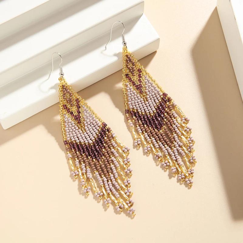 Geometric Colorful Beads Tassel Boho Earrings