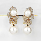 CZ Pearl Drop Earrings Leaf Engagement Party Jewelry