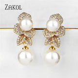 CZ Pearl Drop Earrings Leaf Engagement Party Jewelry