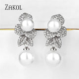 CZ Pearl Drop Earrings Leaf Engagement Party Jewelry