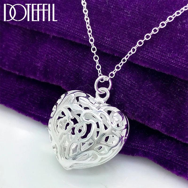 925 Silver Love Heart Ball Pendant Necklace Wedding Jewelry