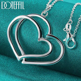 925 Silver Double Heart Pendant Necklace 18-30 Inch Chain