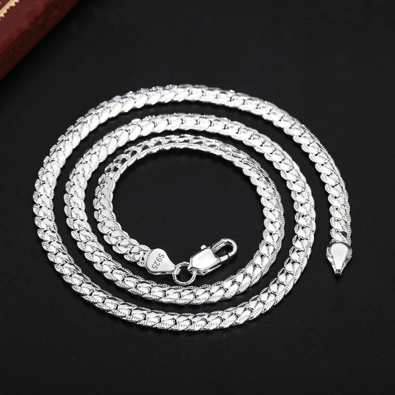 925 Sterling Silver 6mm Full Sideways Necklace 8/18/20/24 Inch Chain