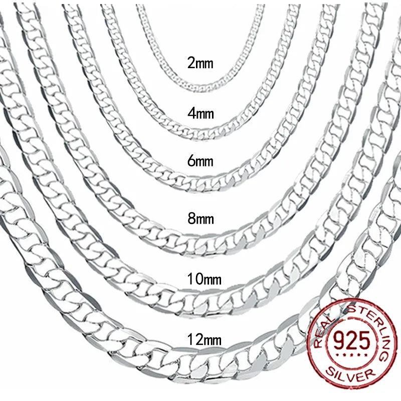 925 Silver Necklace 2-12MM 40-75cm Face Chain Lobster Clasp Men Women