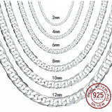 925 Silver Necklace 2-12MM 40-75cm Face Chain Lobster Clasp Men Women
