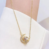 JUWANG Astronaut Moon Necklace 14K Plated Charm Lady Jewelry