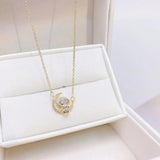 JUWANG Astronaut Moon Necklace 14K Plated Charm Lady Jewelry