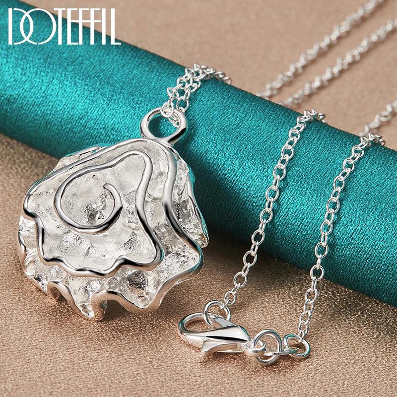 925 Silver Rose Flower Pendant Necklace 18-30 Inch Chain Wedding Engagement