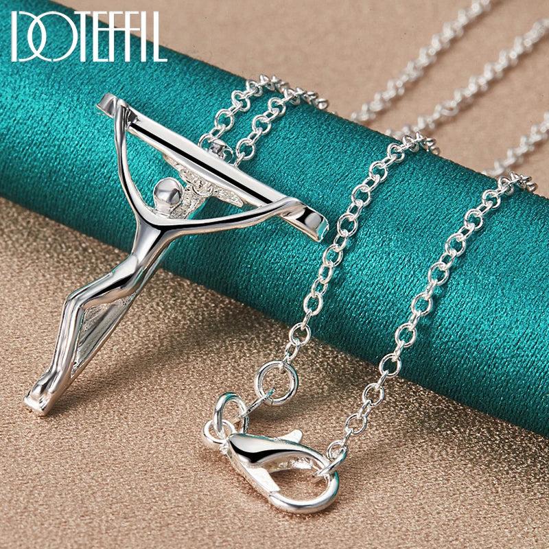 925 Silver Jesus Cross Pendant Necklace 18-3 Inch Chain