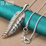 925 Silver Feather Pendant Necklace Snake Chain 18-30 Inch Women Wedding Jewelry