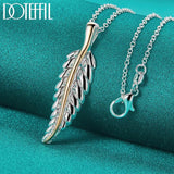 925 Silver Feather Pendant Necklace Snake Chain 18-30 Inch Women Wedding Jewelry