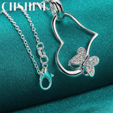 925 Silver Heart Butterfly Necklace 16-30 Inch Charm Jewelry