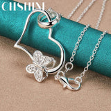 925 Silver Heart Butterfly Necklace 16-30 Inch Charm Jewelry