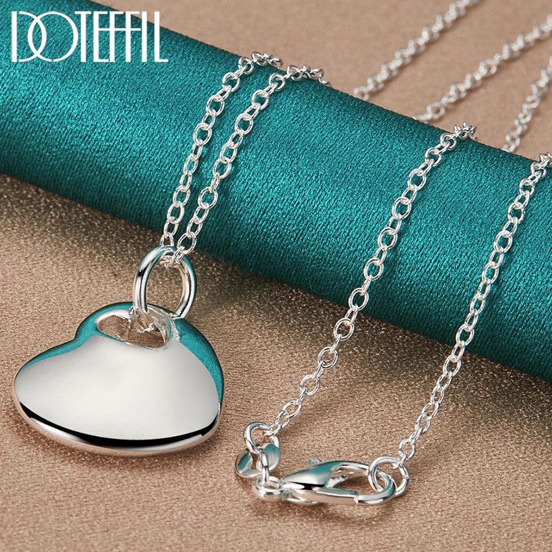 925 Sterling Silver Heart Pendant Necklace Chain Wedding Jewelry