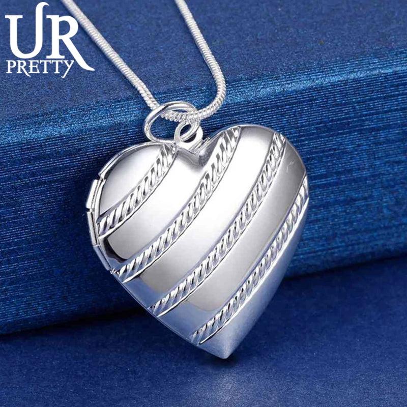 925 Sterling Silver Love Frame Pendant Necklace 20 Inch Snake Chain