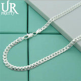 925 Silver Necklace 6MM Flat Snake Link Chain Collar for Men Women