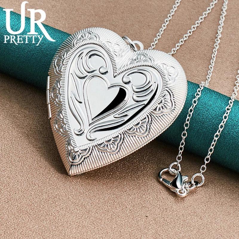 925 Silver Love Frame Pendant Necklace Snake Chain Wedding Jewelry