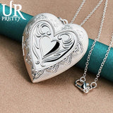 925 Silver Love Frame Pendant Necklace Snake Chain Wedding Jewelry