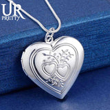 925 Silver Love Frame Pendant Necklace Snake Chain Wedding Jewelry