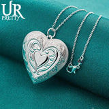 925 Silver Love Frame Pendant Necklace Snake Chain Wedding Jewelry